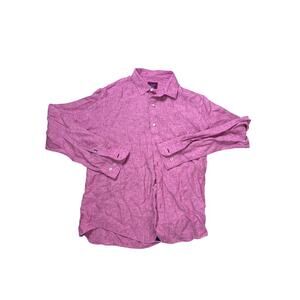 Untuckit Men’s Medium Linen Long Sleeve Shirt Red Pink Casual Button Up